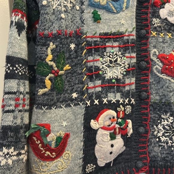 Heirloom Collectibles Winter Christmas Cardigan Sweater Vintage Embroidered - Picture 4 of 6